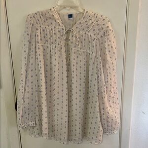 Old Navy Cream and Blue Slightly Sheer Blouse